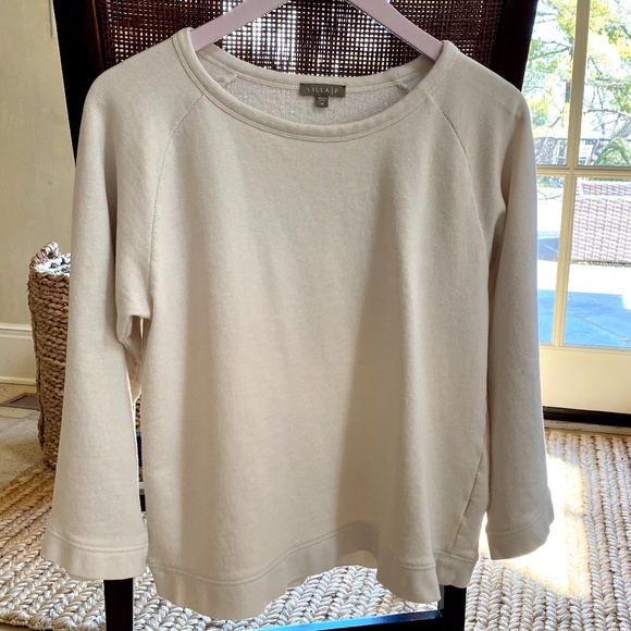 Lilla P Tops - French Terry Full Sleeve Pullover by Lilla P - off white color